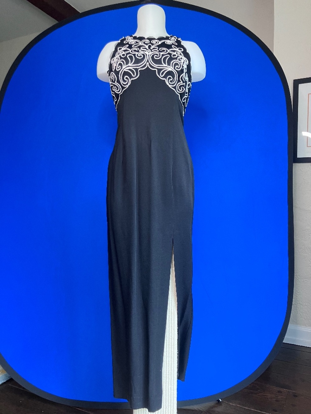 Vintage Scott McClintock Gown Black with White embroidery